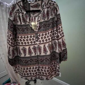 Paisley Patterned Button-Up Blouse